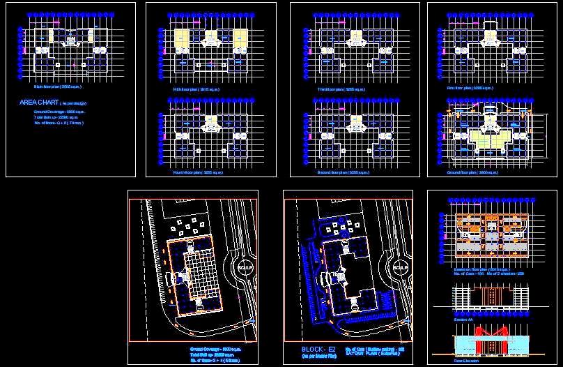 Office Building G+6 Layout CAD- Floors, Parking, & Elevations